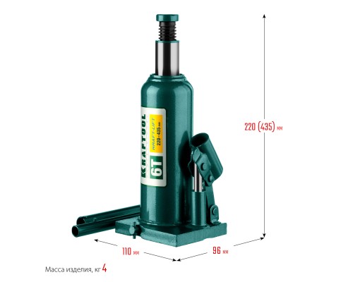 Бутылочный гидравлический домкрат KRAFT-LIFT, 6 т, 216-413 мм KRAFTOOL 43462-6_z01