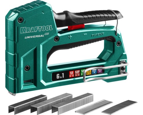 Универсальный алюминиевый степлер Universal-HD, 6-в-1: 53 (A/10/JT21) 23GA (6-14 мм)/140 (G/11/57) 20GA (8-14 мм)/13/53F/300/500 KRAFTOOL 3188