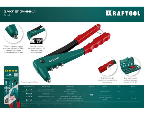 Литой заклепочник X-3, 2.4-4.8 мм KRAFTOOL 31170_z01