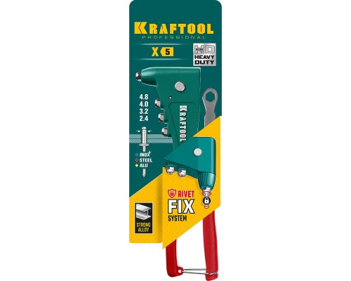 Литой заклепочник X-5F, 2.4-4.8 мм, удержание заклепки KRAFTOOL 31173_z01