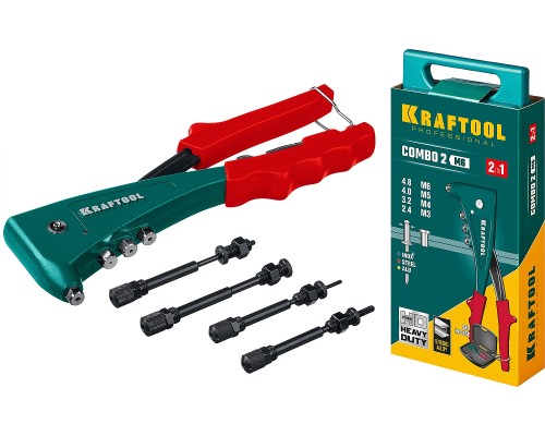 Комбинированный литой заклепочник в кейсе Combo2-M6, 2 вида заклепок KRAFTOOL 31180