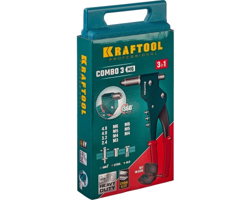 Комбинированный поворотный заклепочник в кейсе Combo3-M6, 360°, 3 вида заклепок KRAFTOOL 31178_z01