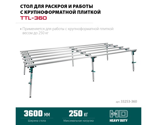 Стол для работ с крупноформатными листовыми материалами TTL-360 360х150х70 см, макс 250 кг KRAFTOOL 33253-360