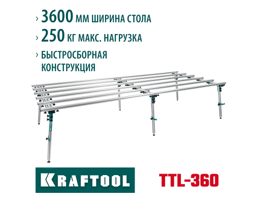 Стол для работ с крупноформатными листовыми материалами TTL-360 360х150х70 см, макс 250 кг KRAFTOOL 33253-360