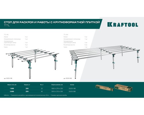 Стол для работ с крупноформатными листовыми материалами TTL-360 360х150х70 см, макс 250 кг KRAFTOOL 33253-360