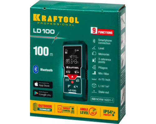 Лазерный дальномер LD-100, 5 см-100 м KRAFTOOL 34765 Лазерный дальномер LD-100, 5 см-100 м KRAFTOOL 34765