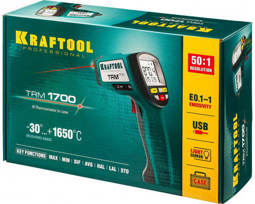 Пирометр инфракрасный TRM-1700, -30° +1650°С KRAFTOOL 45701-1650 Пирометр инфракрасный TRM-1700, -30° +1650°С KRAFTOOL 45701-1650