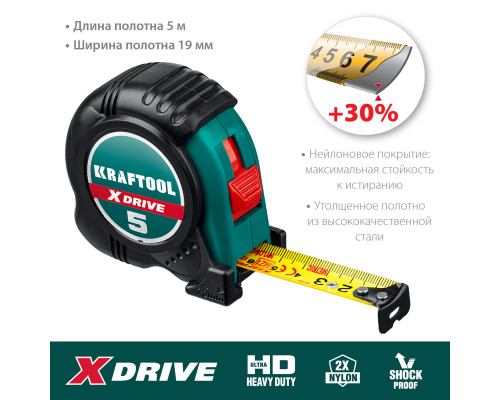 Рулетка X-Drive, 5 мx19 мм KRAFTOOL 34122-05-19_z02 Рулетка X-Drive, 5 мx19 мм KRAFTOOL 34122-05-19_z02
