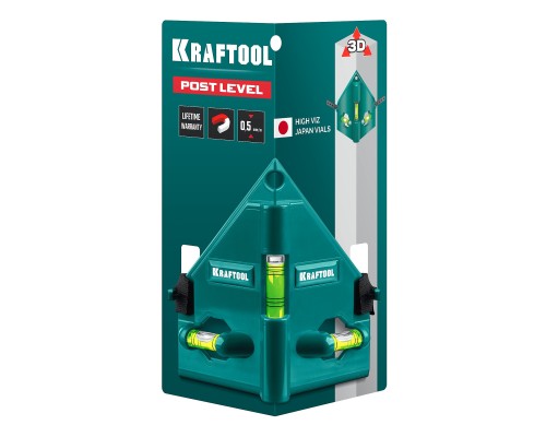 Магнитный угловой уровень POST-LEVEL 3 глазка KRAFTOOL 34788_z01