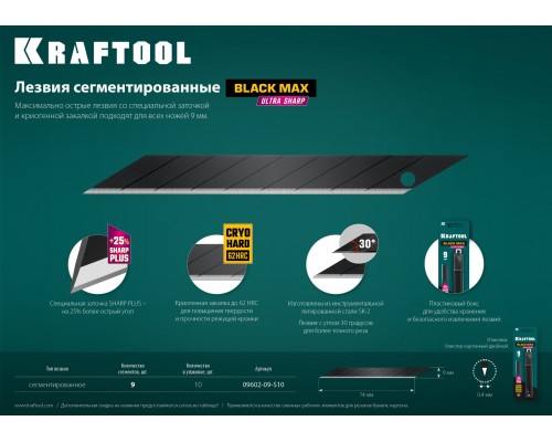 Сегментированные лезвия 9 мм, 10 шт. KRAFTOOL 09602-09-S10
