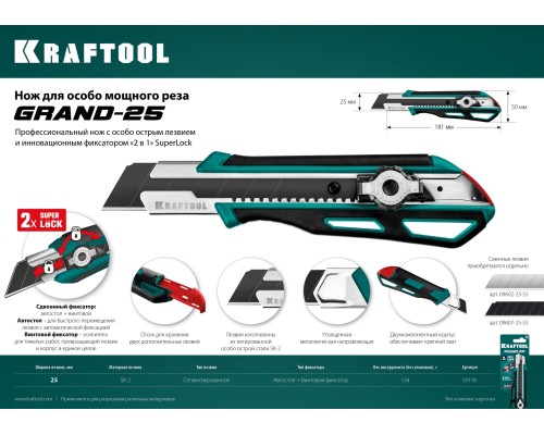 Нож с сегментированным лезвием Grand-25, 25 мм KRAFTOOL 09190