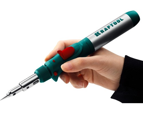 Газовый паяльник SolderGas, 120 K, 30-120 Вт, 1300°С, горелка, фен, пьезоподжиг, набор 10 в 1 KRAFTOOL 55503-H10
