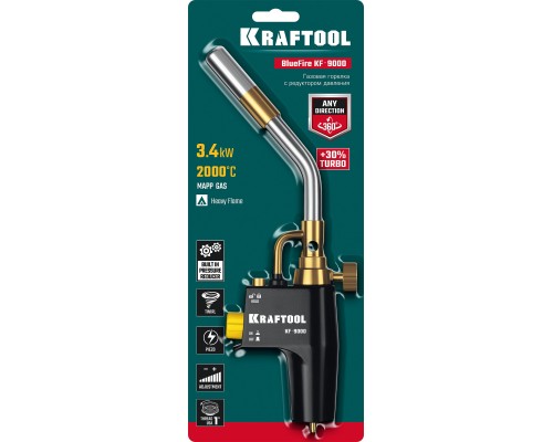 Газовая горелка Blue Fire KF-9000, с пьезоподжигом на баллон турбо нагрев + 30% 2000°C KRAFTOOL 55510