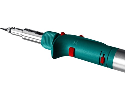 Газовый паяльник SolderGas, 120 K, 30-120 Вт, 1300°С, горелка, фен, пьезоподжиг, набор 10 в 1 KRAFTOOL 55503-H10