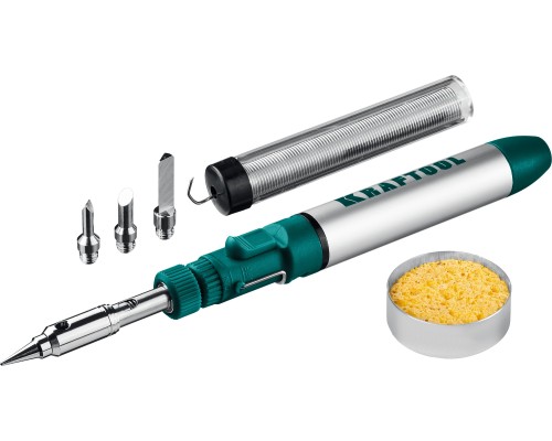 Газовый паяльник SolderGas, 70 B, 30-70 Вт, 1300°С, горелка, фен, набор 8 в 1 KRAFTOOL 55504-H8