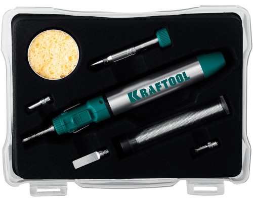 Газовый паяльник SolderGas, 70 B, 30-70 Вт, 1300°С, горелка, фен, набор 8 в 1 KRAFTOOL 55504-H8