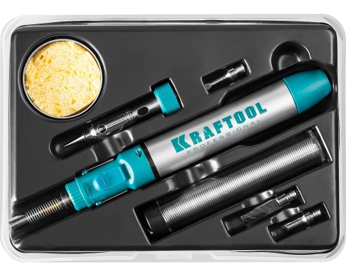 Газовый паяльник SolderGas, 70 B, 30-70 Вт, 1300°С, горелка, фен, набор 8 в 1 KRAFTOOL 55504-H8