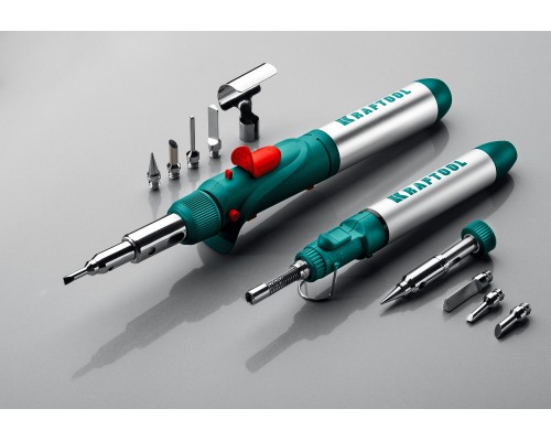 Газовый паяльник SolderGas, 70 B, 30-70 Вт, 1300°С, горелка, фен, набор 8 в 1 KRAFTOOL 55504-H8