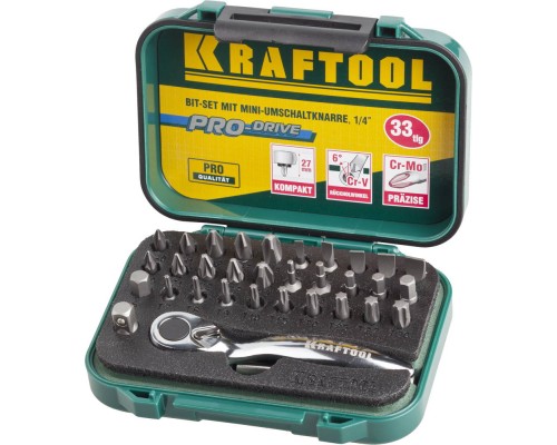 Набор бит с мини-трещоткой 33 шт. KRAFTOOL 26157-H33