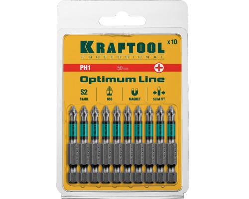 Биты Optimum, PH1, 50 мм, 10 шт. KRAFTOOL 26122-1-50-10
