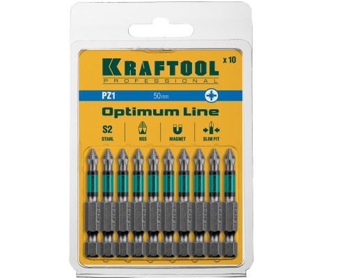 Биты Optimum PZ1, 50 мм, 10 шт. KRAFTOOL 26124-1-50-10