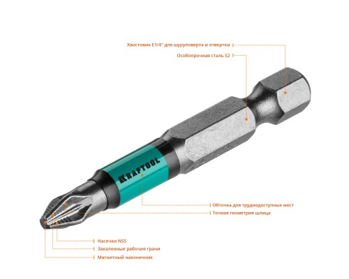 Биты Optimum PZ2, 50 мм, 10 шт. KRAFTOOL 26124-2-50-10