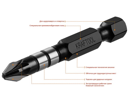 Ударные биты Impact PZ2, 50 мм, 10 шт. KRAFTOOL 26193-2-50-S10