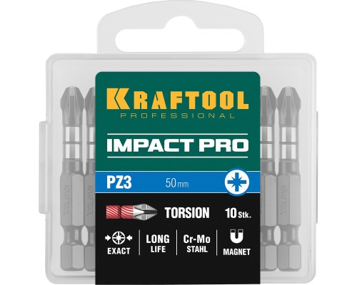 Ударные биты Impact PZ3, 50 мм, 10 шт. KRAFTOOL 26193-3-50-S10
