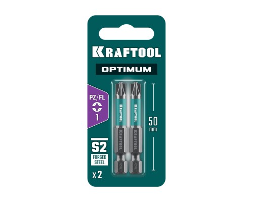 Биты OPTIMUM PZ/FL 1, 50 мм, 2 шт. KRAFTOOL 261241-1-50-2