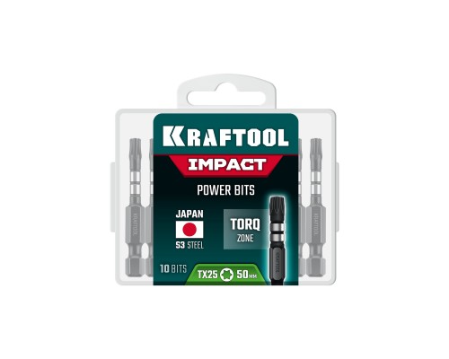 Ударные биты Impact TX 20, 50 мм, 10 шт. KRAFTOOL 26195-20-50-S10