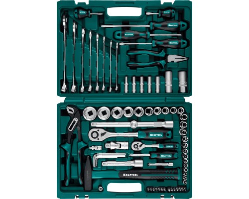 Универсальный набор инструмента EXTREM-76, 76 предм., (1/2"+3/8"+1/4") KRAFTOOL 27889-H76