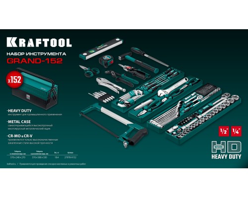 Универсальный набор инструмента GRAND-152, 152 предм., (1/2"+1/4") KRAFTOOL 27978-H152