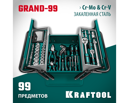 Универсальный набор инструмента GRAND-99, 99 предм., (1/2"+1/4") KRAFTOOL 27978-H99