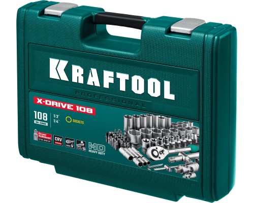 Универсальный набор инструмента X-Drive 108, 108 предм., (1/2"+3/8"+1/4") KRAFTOOL 27888-H108_z03