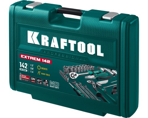 Универсальный набор инструмента EXTREM-142, 142 предм., (1/2"+3/8"+1/4") KRAFTOOL 27889-H142