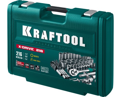 Универсальный набор инструмента X Drive, 216 предм., (1/2"+3/8"+1/4") KRAFTOOL 27888-H216