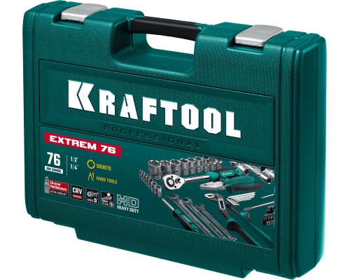 Универсальный набор инструмента EXTREM-76, 76 предм., (1/2"+3/8"+1/4") KRAFTOOL 27889-H76