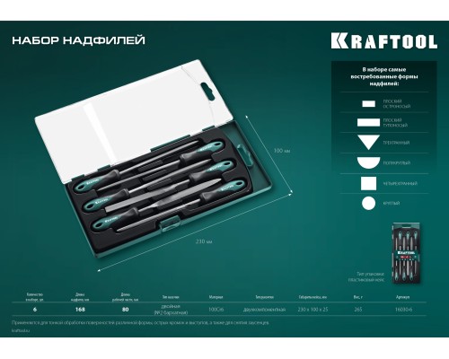 Набор надфилей 6 шт., 160 мм KRAFTOOL 16030-6