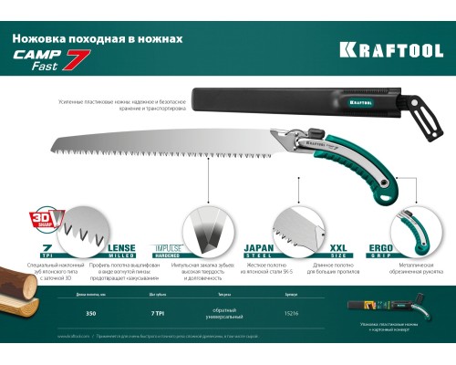 Ножовка для быстрого реза сырой древесины Camp Fast 7, 350 мм KRAFTOOL 15216