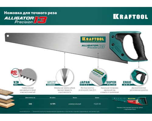 Ножовка для точного реза Alligator Precision 13, 500 мм KRAFTOOL 15225-50