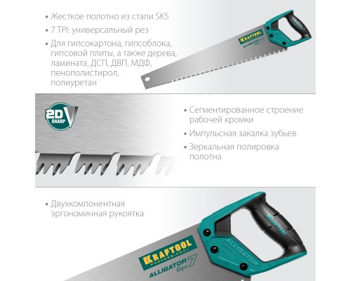 Ножовка для гипса Alligator Gips 7, 550 мм KRAFTOOL 15210