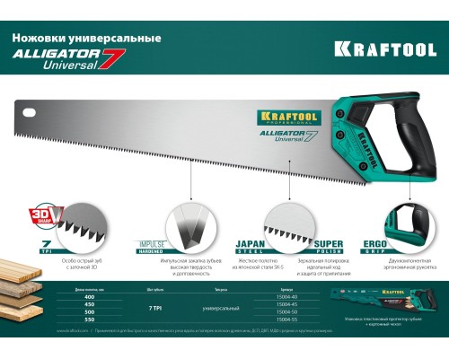 Универсальная ножовка Alligator Universal 7, 500 мм KRAFTOOL 15004-50_z01