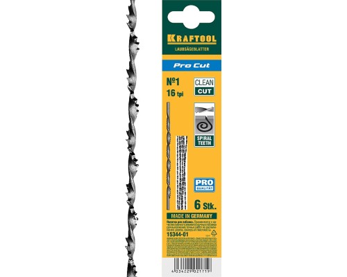 Спиральные полотна для лобзика Pro Cut, 130 мм, 6 шт. KRAFTOOL 15344-01