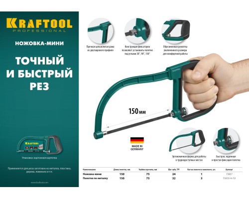 Универсальное полотно для ножовки-мини Mini-U, 150 мм, 24TPI, 3 шт. KRAFTOOL 15653-M-S3