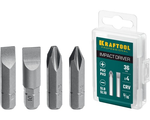 Набор бит для ударной отвертки 36 мм, 4 шт. KRAFTOOL 25551