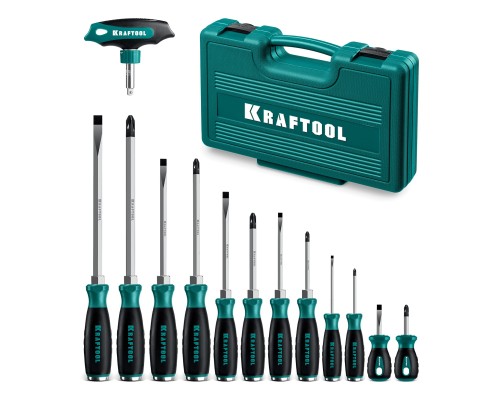 Набор ударных отверток IMPACT 13 шт., сквозной стержень Cr-Mo KRAFTOOL 25035