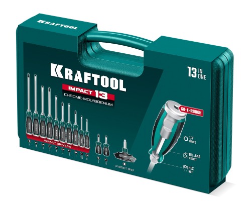 Набор ударных отверток IMPACT 13 шт., сквозной стержень Cr-Mo KRAFTOOL 25035