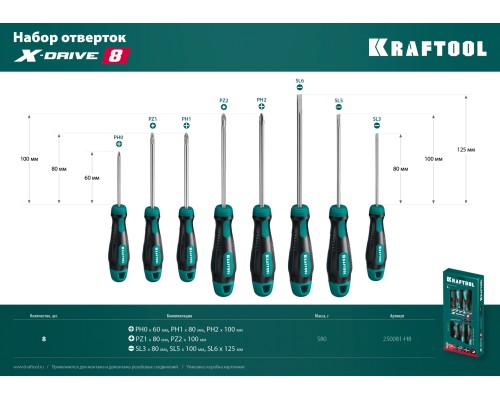 Набор отверток Х-Drive-8, 8 шт. KRAFTOOL 250081-H8