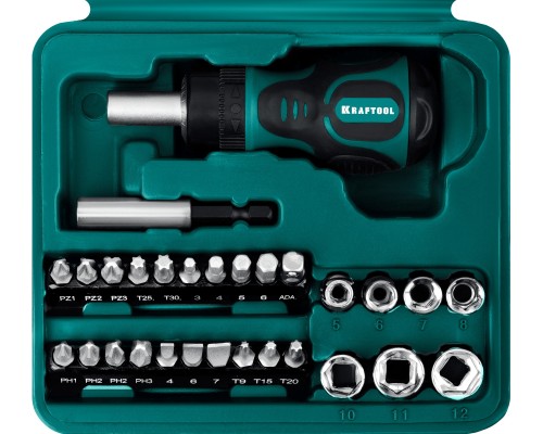 Реверсивная отвертка Kompakt-29, с насадками, 29 предм. KRAFTOOL 25556-H29