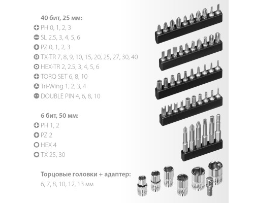 Реверсивная отвертка с насадками Expert-55, 55 предм. KRAFTOOL 25554-H55_z01